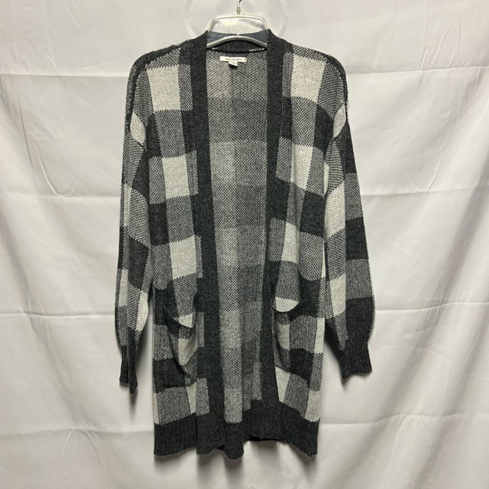 American Eagle Check Print Open Front Cardigan Size Small Long Line